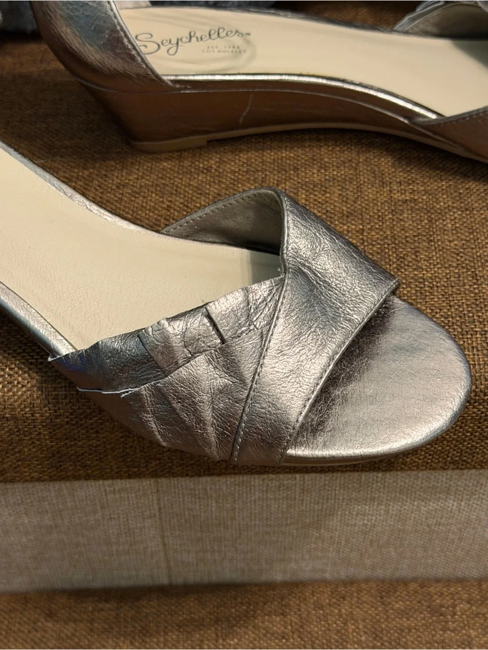 Seychelles Coffee Metallic Leather Wedge Sandals Rose Gold Size 7.5 Anthropologi